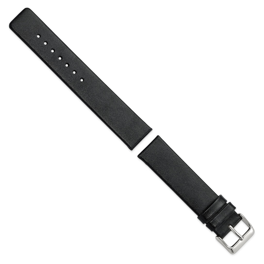 Italian Calfskin Watch Band in Black with Silver-Tone Buckle, 20mm - Sophia Jewelers