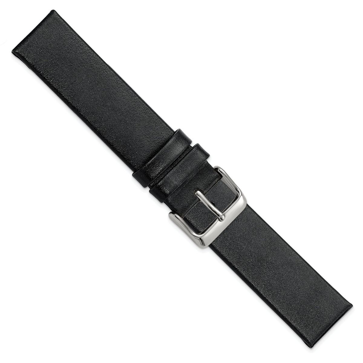 Italian Calfskin Watch Band in Black with Silver-Tone Buckle, 20mm - Sophia Jewelers