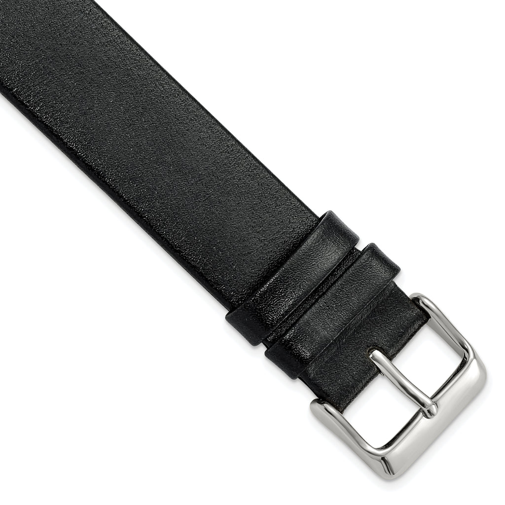 Italian Calfskin Watch Band in Black with Silver-Tone Buckle, 20mm
