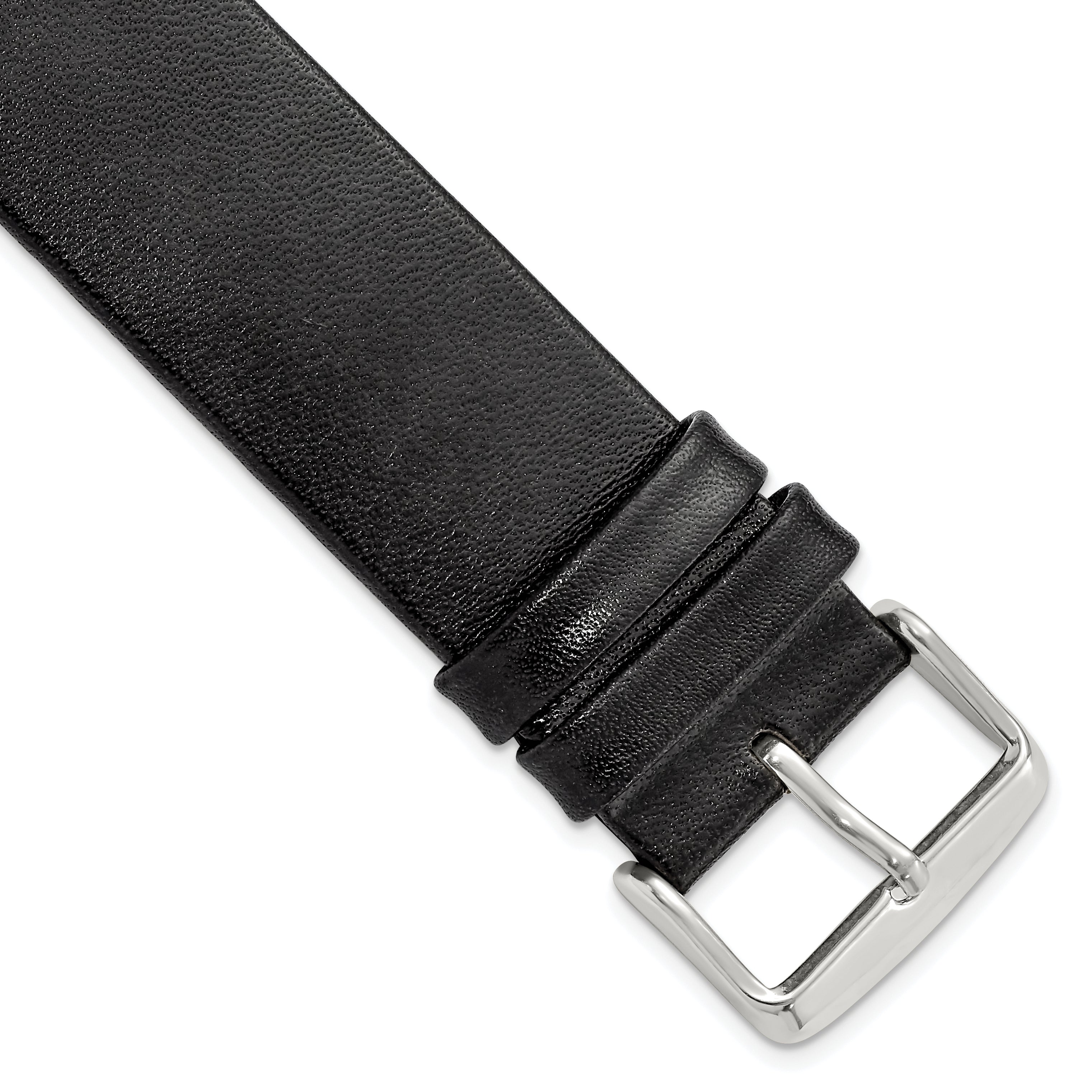 22mm Black Italian Calfskin Leather with Square End Silver-tone Buckle 7.75 inch Watch Band