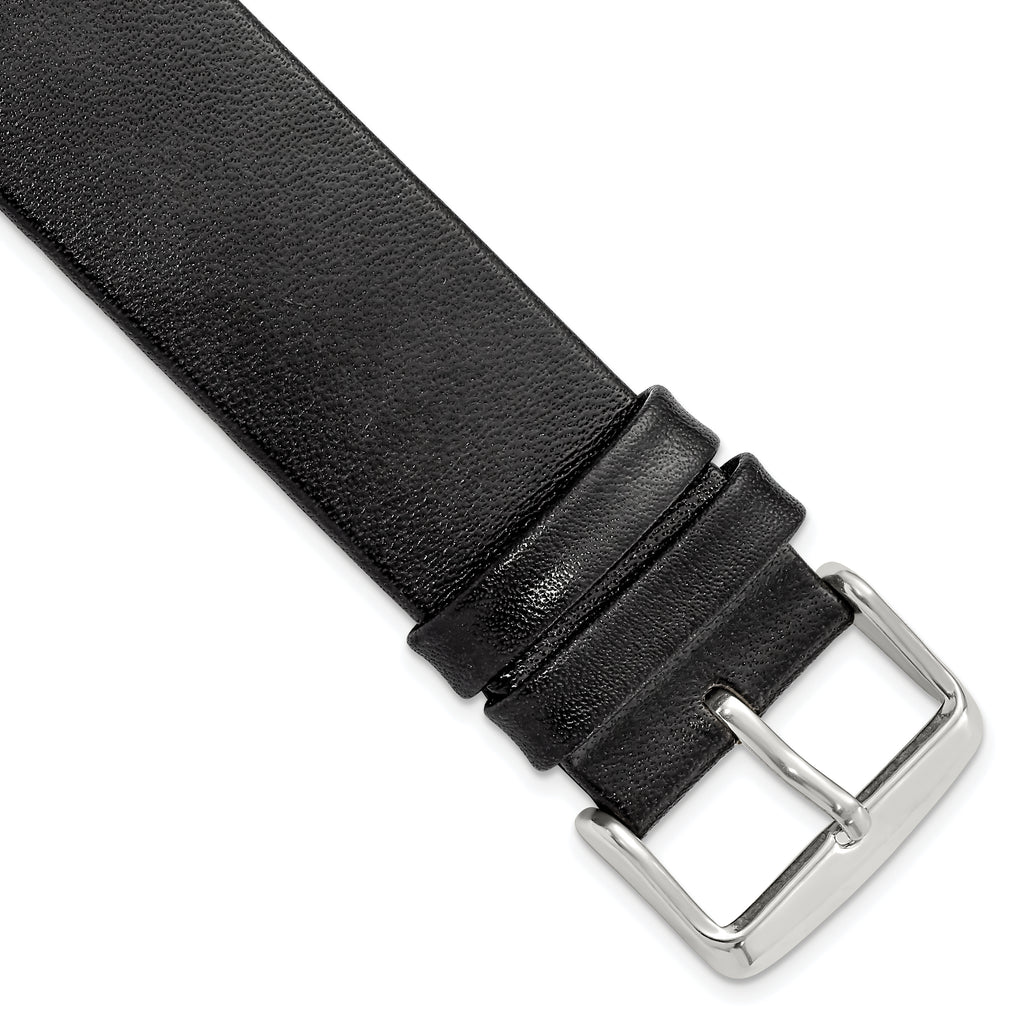 Italian Calfskin Watch Band in Black with Silver-Tone Buckle, 20mm