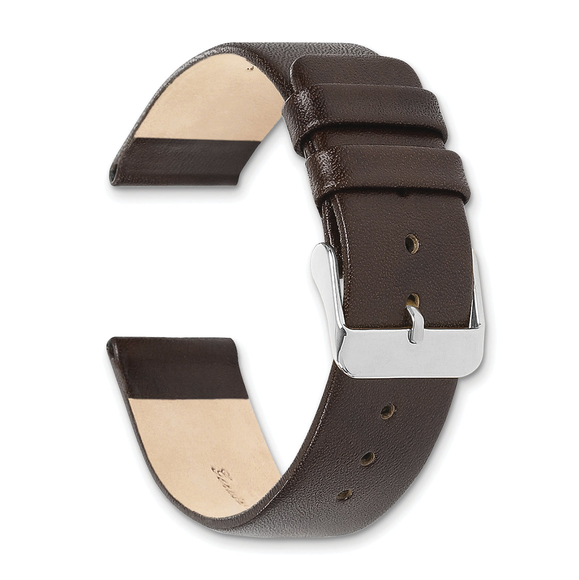 18mm Dark Brown Italian Calfskin Leather with Square End Silver-tone Buckle 7.75 inch Watch Band
