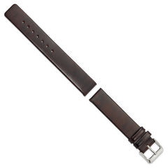 18mm Dark Brown Italian Calfskin Leather with Square End Silver-tone Buckle 7.75 inch Watch Band
