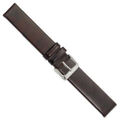 18mm Dark Brown Italian Calfskin Leather with Square End Silver-tone Buckle 7.75 inch Watch Band