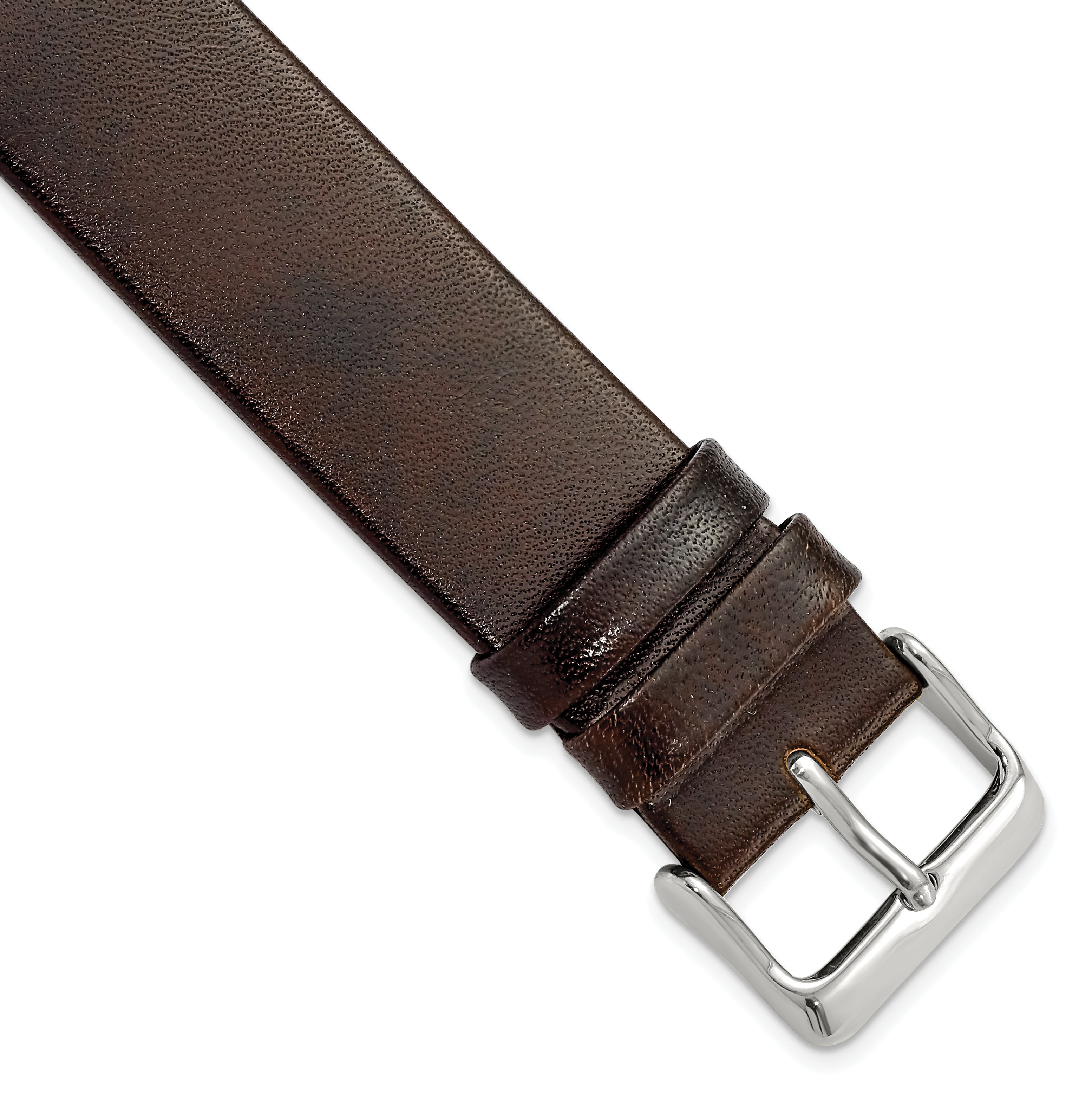 18mm Dark Brown Italian Calfskin Leather with Square End Silver-tone Buckle 7.75 inch Watch Band
