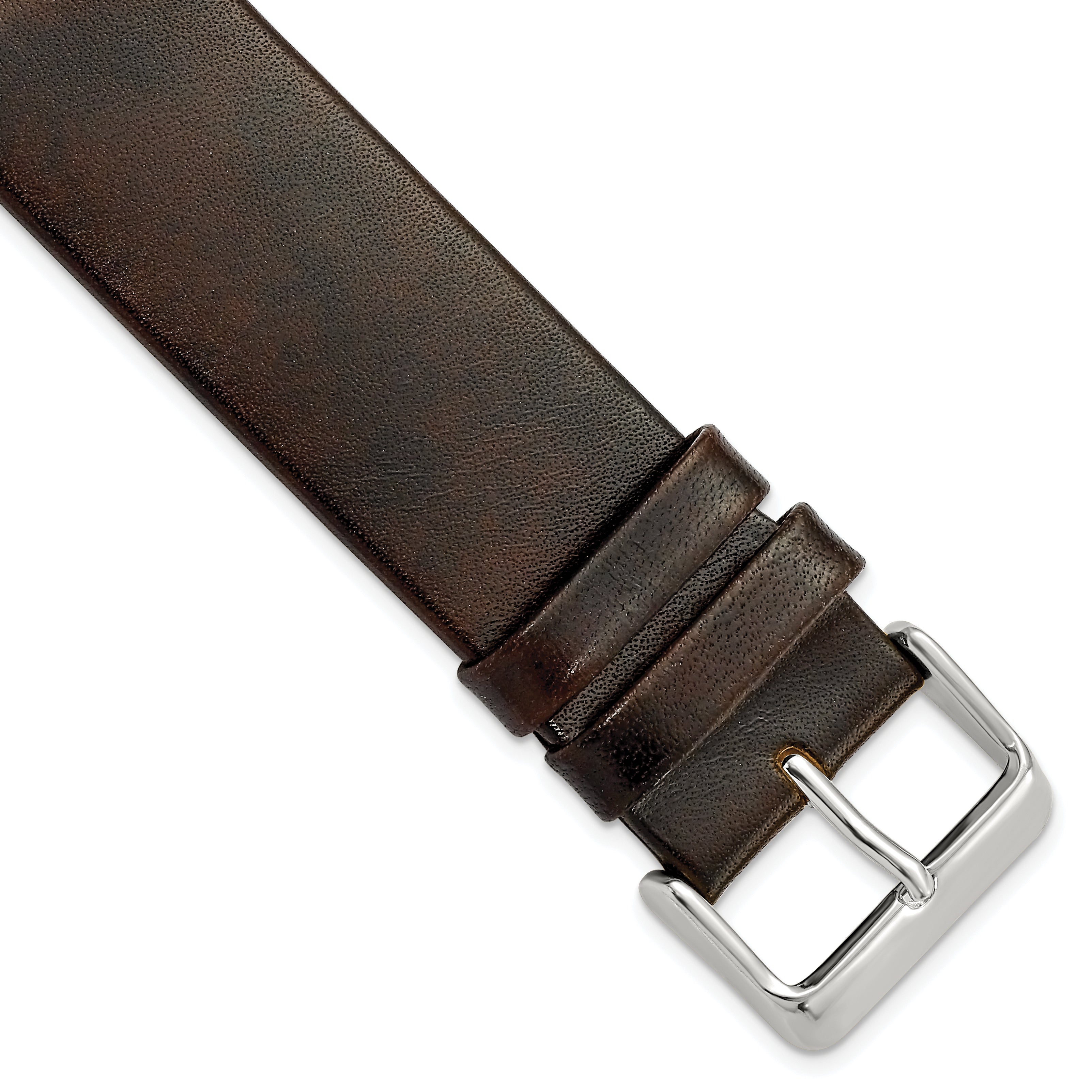 18mm Dark Brown Italian Calfskin Leather with Square End Silver-tone Buckle 7.75 inch Watch Band