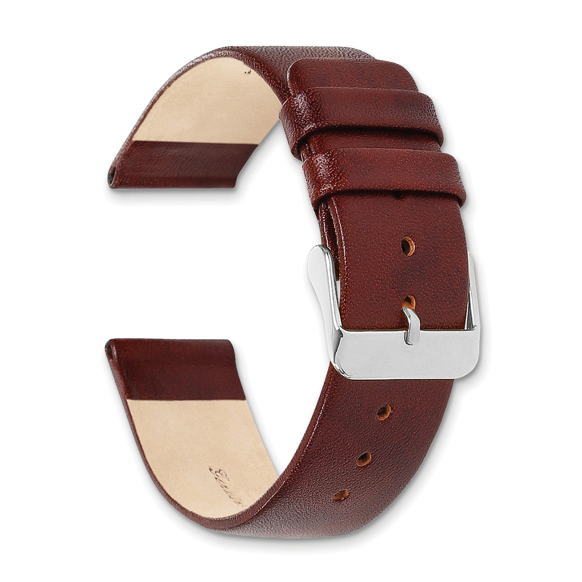 18mm Havana Italian Calfskin Leather with Square End Silver-tone Buckle 7.75 inch Watch Band