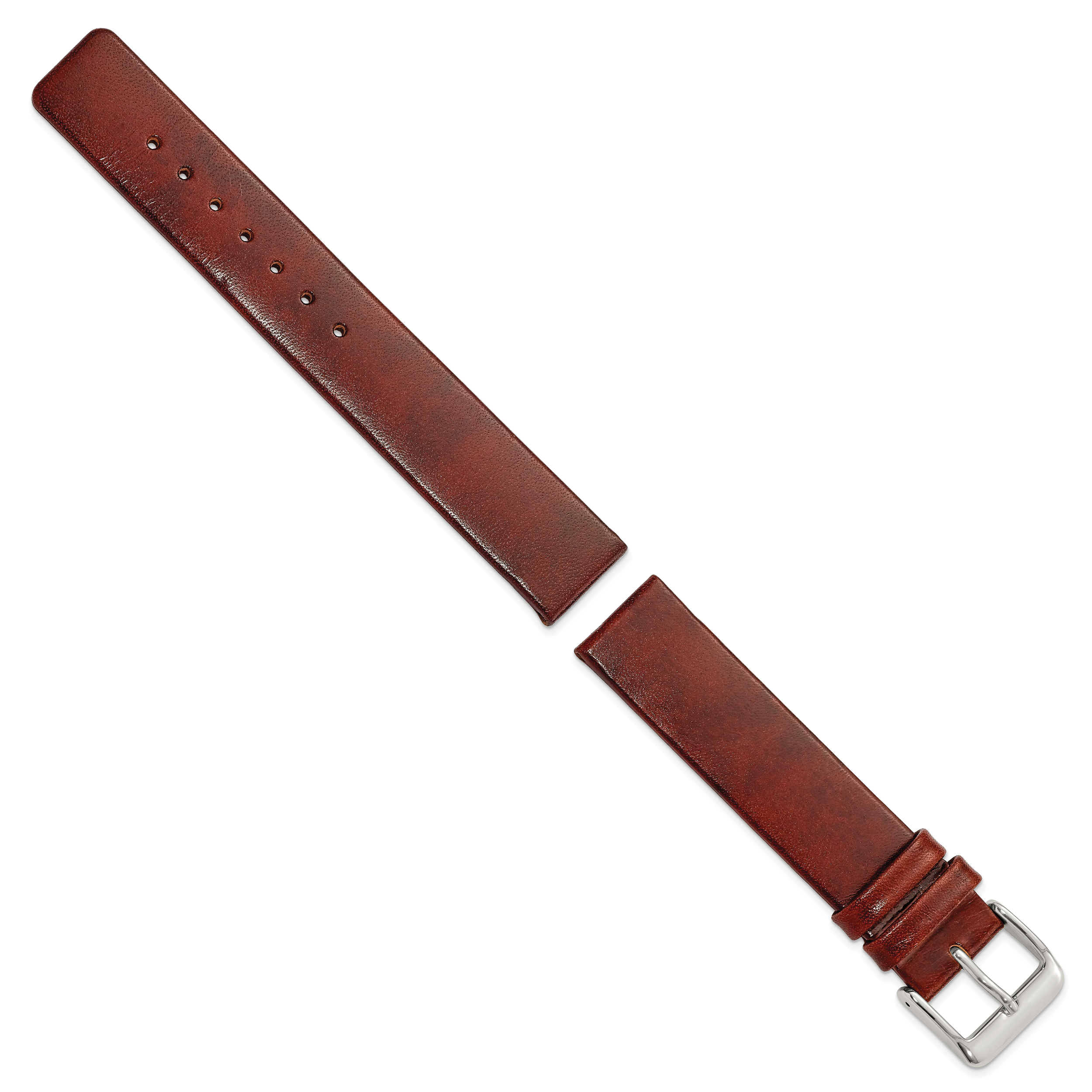 18mm Havana Italian Calfskin Leather with Square End Silver-tone Buckle 7.75 inch Watch Band