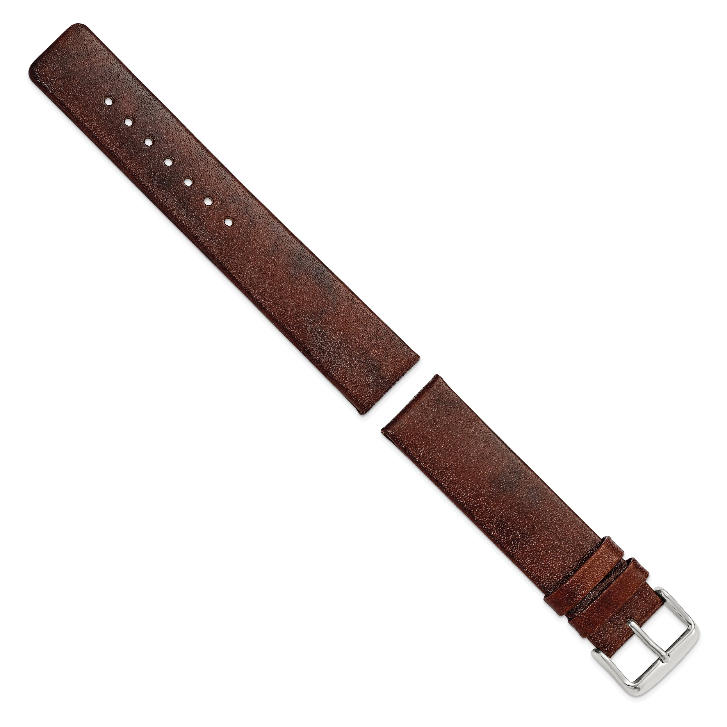 20mm Havana Italian Calfskin Leather with Square End Silver-tone Buckle 7.75 inch Watch Band
