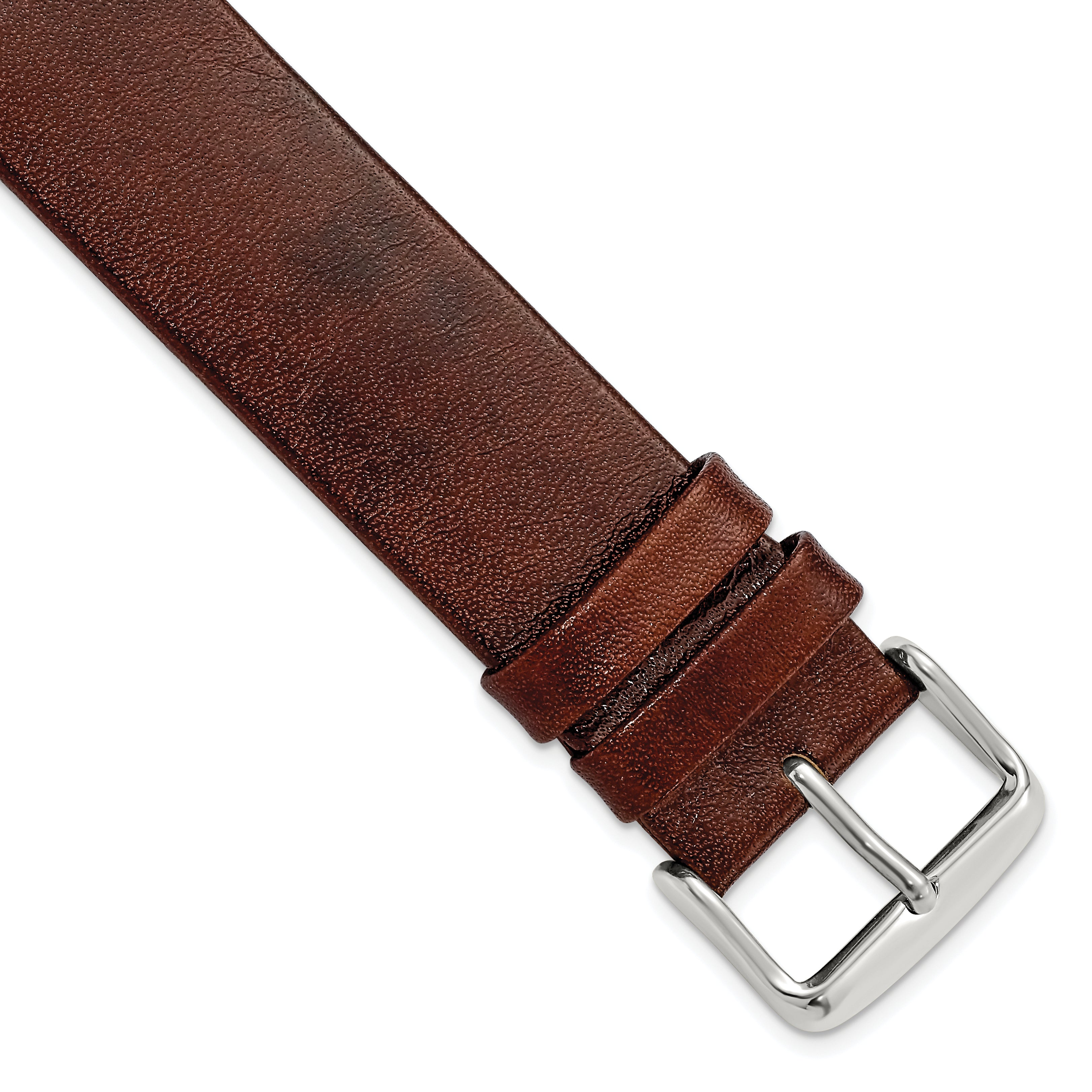 20mm Havana Italian Calfskin Leather with Square End Silver-tone Buckle 7.75 inch Watch Band
