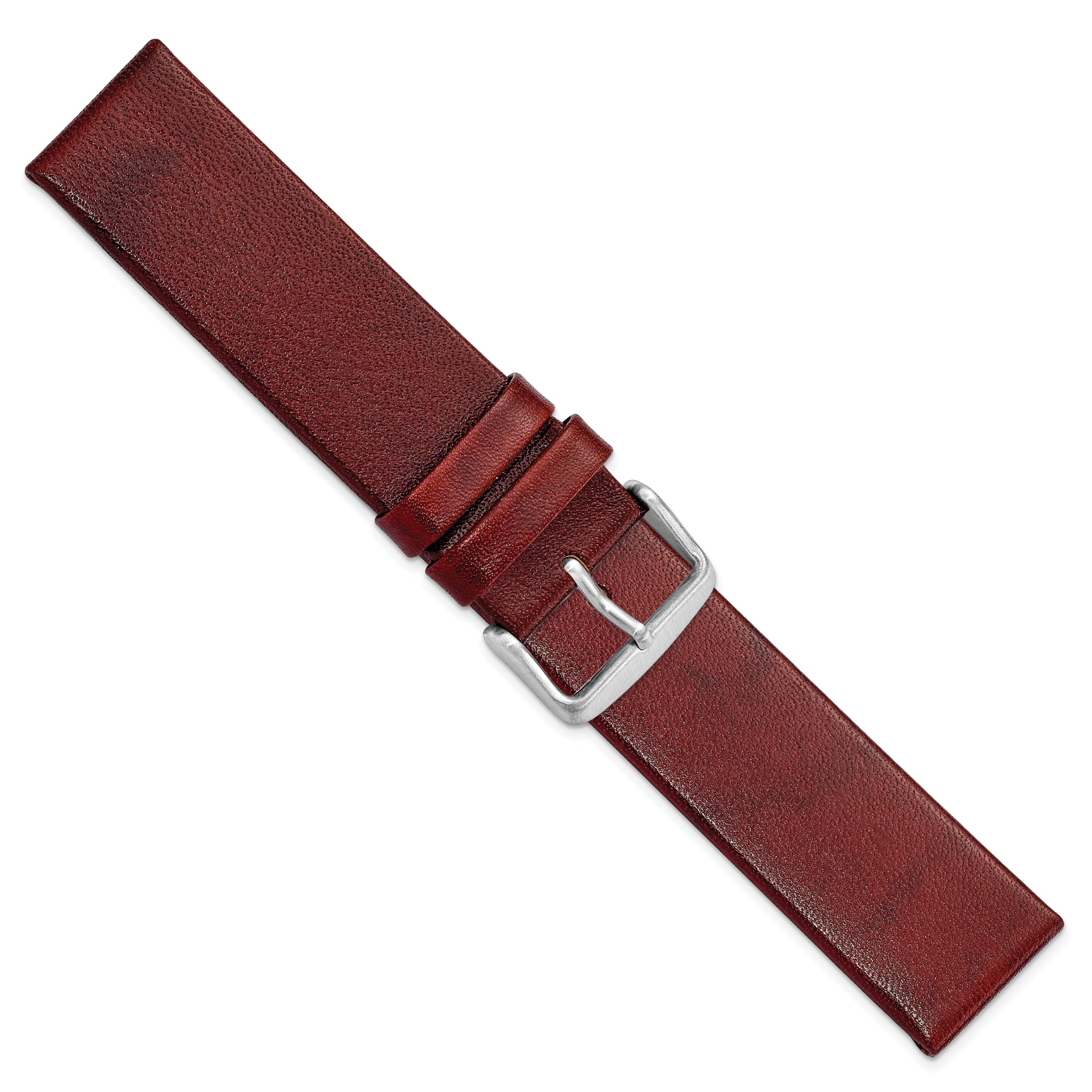 22mm Havana Italian Calfskin Leather with Square End Silver-tone Buckle 7.75 inch Watch Band