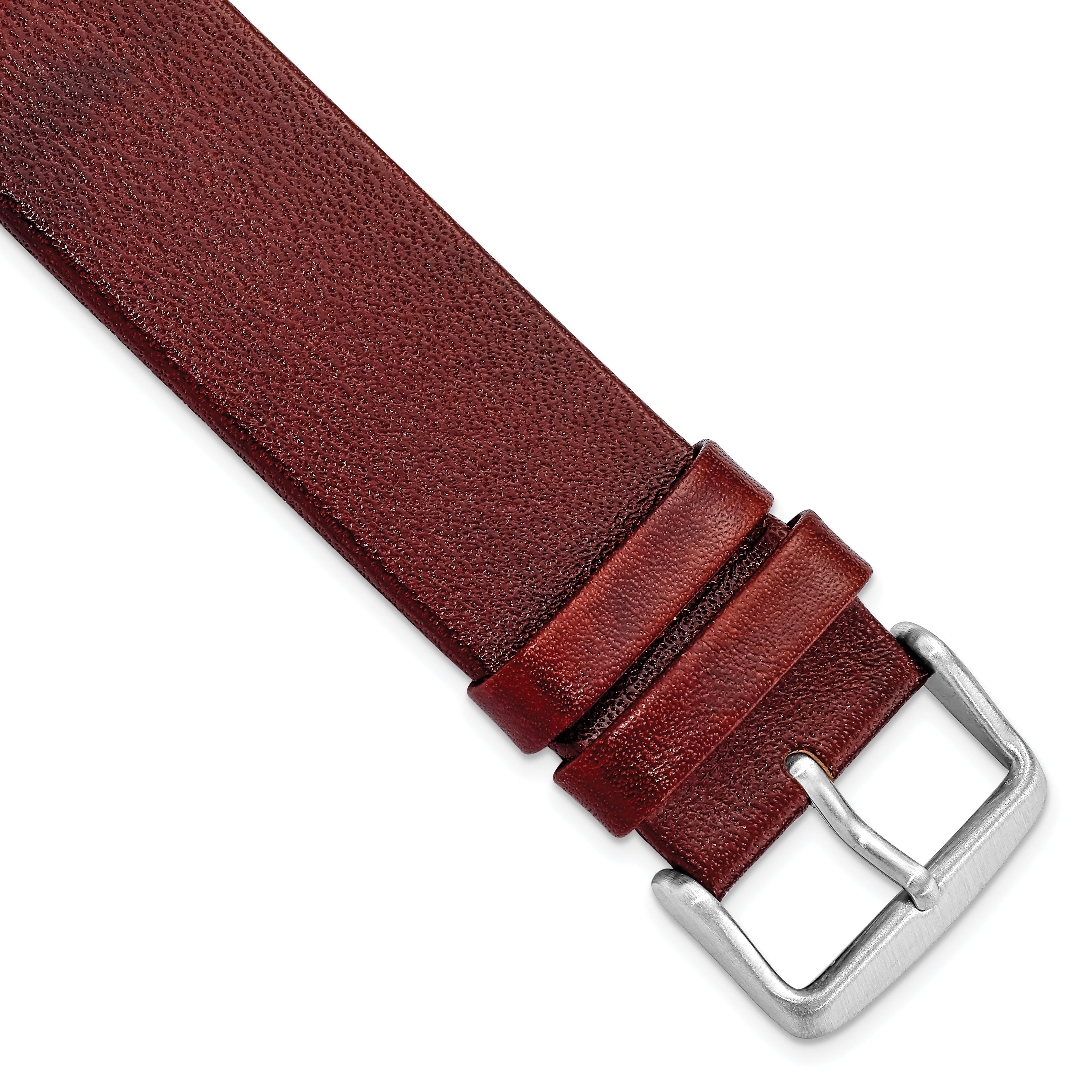 22mm Havana Italian Calfskin Leather with Square End Silver-tone Buckle 7.75 inch Watch Band