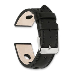 18mm Black Grand Prix Leather with Black Stitching and Silver-tone Buckle 7.5 inch Watch Band