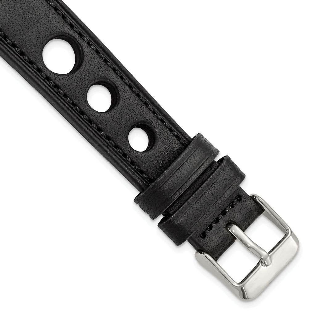 Grand Prix Leather Watch Band in Black, 20mm - Sophia Jewelers