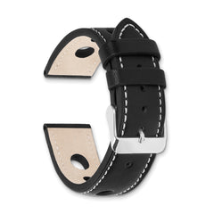 18mm Black Grand Prix Leather with White Stitching and Silver-tone Buckle 7.5 inch Watch Band