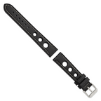 18mm Black Grand Prix Leather with White Stitching and Silver-tone Buckle 7.5 inch Watch Band