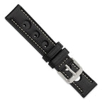 18mm Black Grand Prix Leather with White Stitching and Silver-tone Buckle 7.5 inch Watch Band