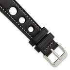 18mm Black Grand Prix Leather with White Stitching and Silver-tone Buckle 7.5 inch Watch Band