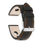 18mm Black Grand Prix Leather with Orange Stitching and Silver-tone Buckle 7.5 inch Watch Band