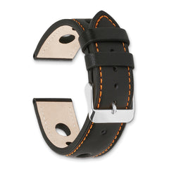 18mm Black Grand Prix Leather with Orange Stitching and Silver-tone Buckle 7.5 inch Watch Band