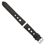 18mm Black Grand Prix Leather with Orange Stitching and Silver-tone Buckle 7.5 inch Watch Band