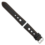DeBeer 24mm Black Grand Prix Leather with Orange Stitching and Silver-tone Buckle 7.5 inch Watch Band