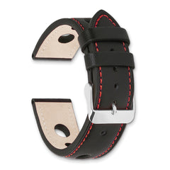 18mm Black Grand Prix Leather with Red Stitching and Silver-tone Buckle 7.5 inch Watch Band