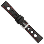 18mm Black Grand Prix Leather with Red Stitching and Silver-tone Buckle 7.5 inch Watch Band