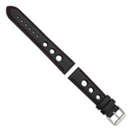 DeBeer 20mm Black Grand Prix Leather with Red Stitching and Silver-tone Buckle 7.5 inch Watch Band