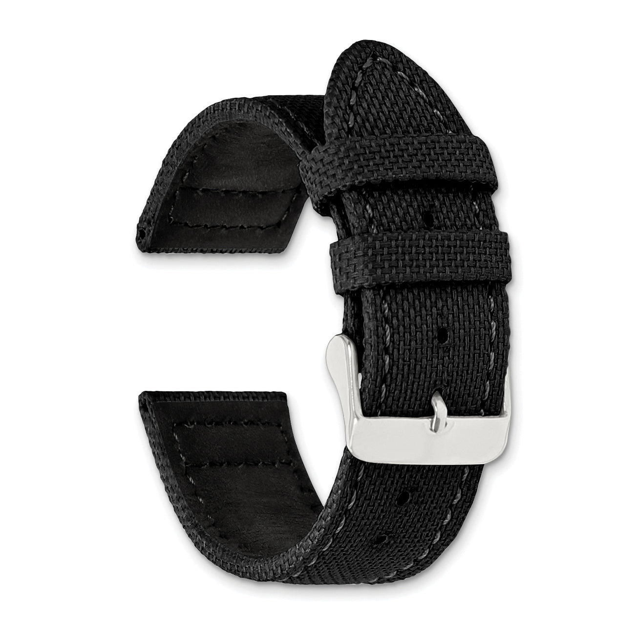 18mm Black Nylon Canvas with Black Leather Lining and Brushed Stainless Steel Buckle 7.75 inch Watch Band