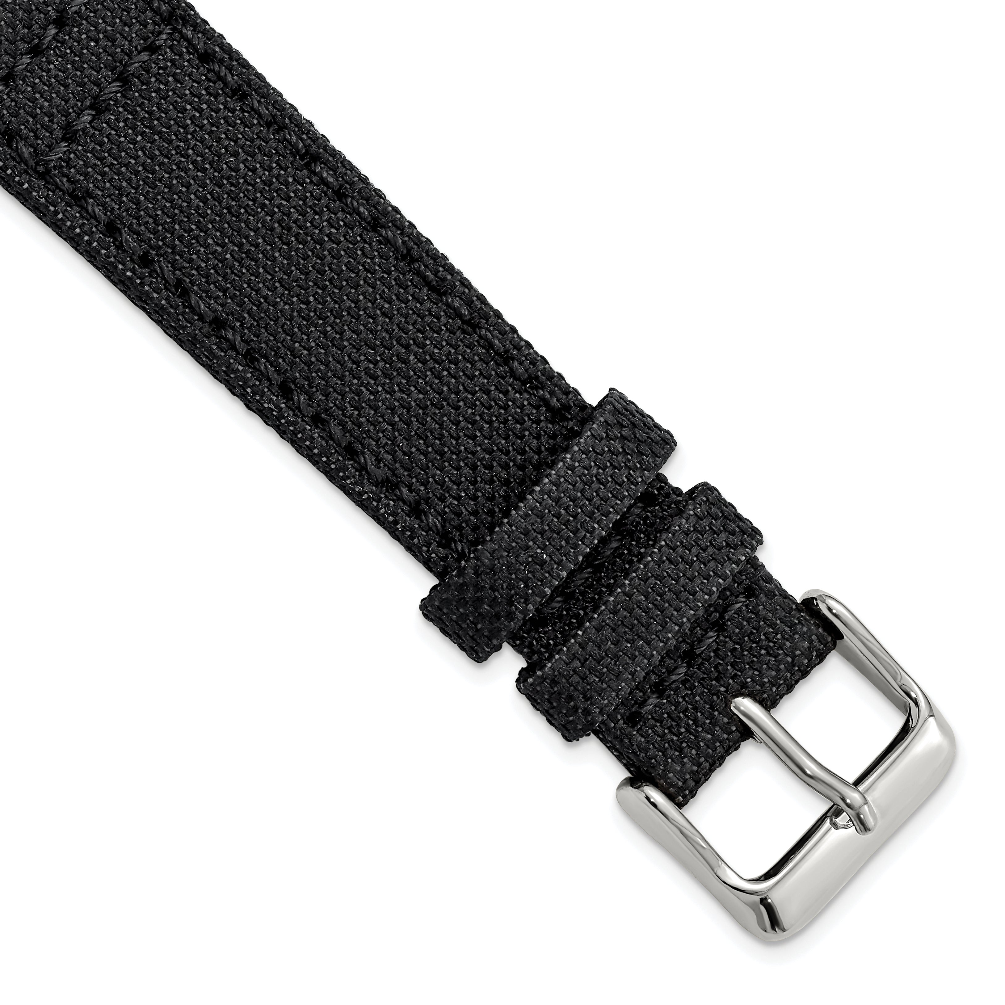 18mm Black Nylon Canvas with Black Leather Lining and Brushed Stainless Steel Buckle 7.75 inch Watch Band