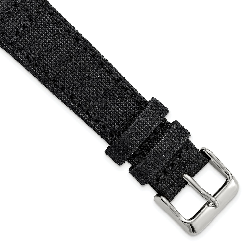 18mm Black Nylon Canvas with Black Leather Lining and Brushed Stainless Steel Buckle 7.75 inch Watch Band