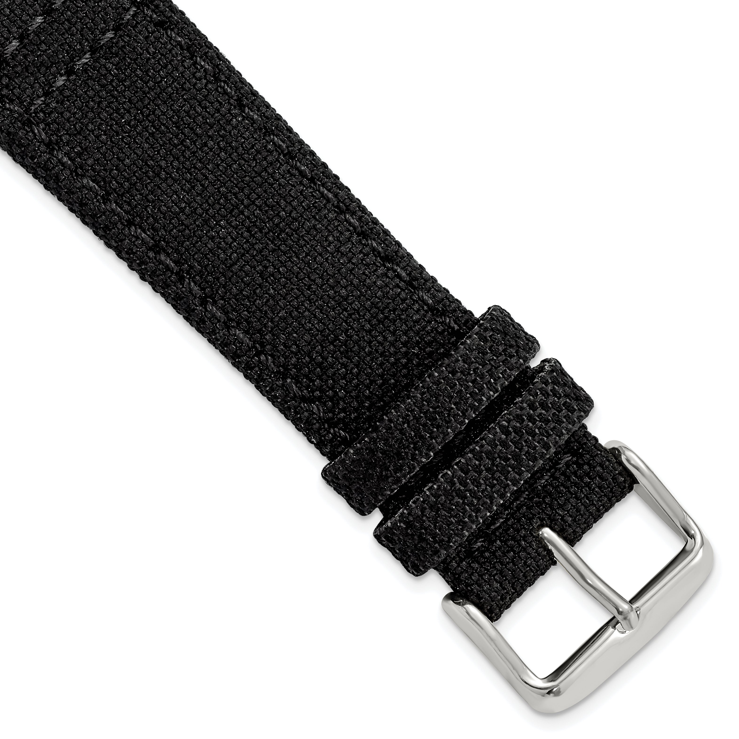 18mm Black Nylon Canvas with Black Leather Lining and Brushed Stainless Steel Buckle 7.75 inch Watch Band
