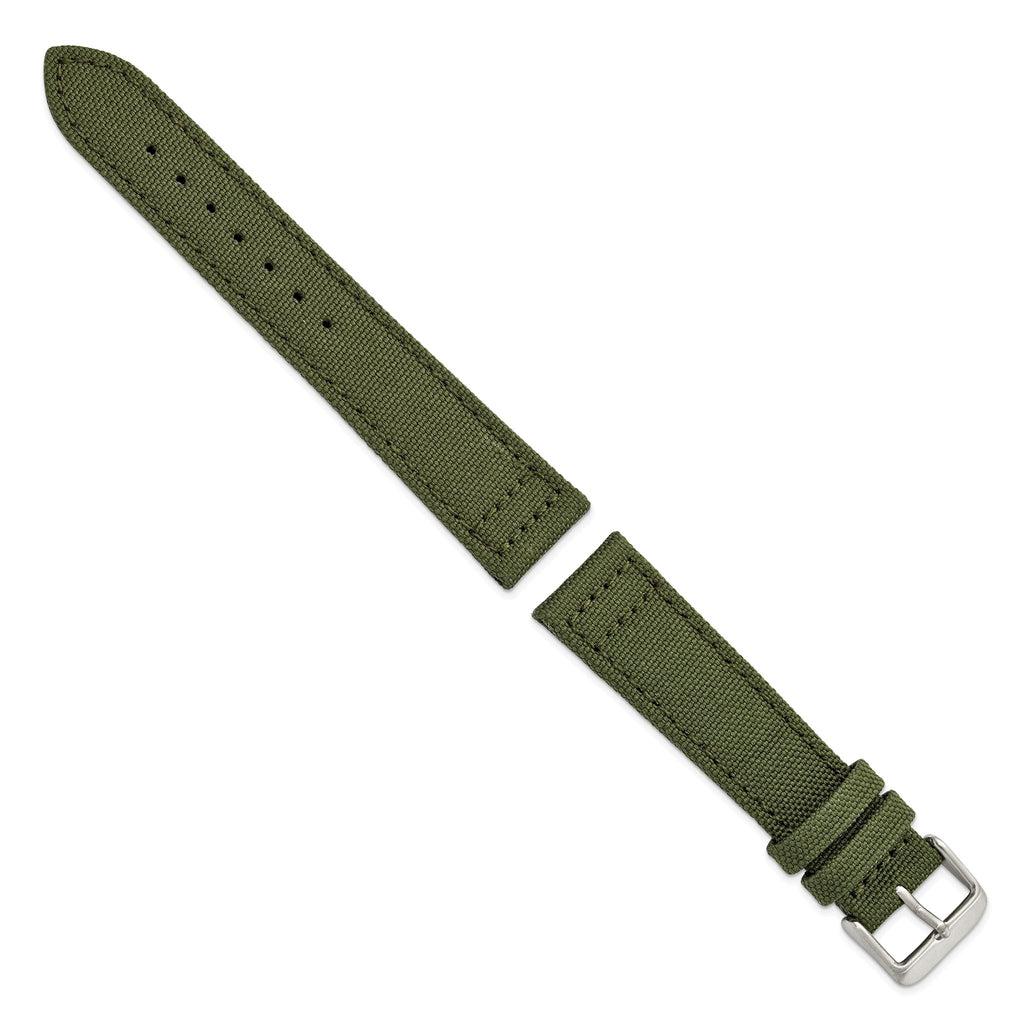 Olive Canvas Watch Band in Nylon with Stainless Steel Buckle, 22mm - Sophia Jewelers