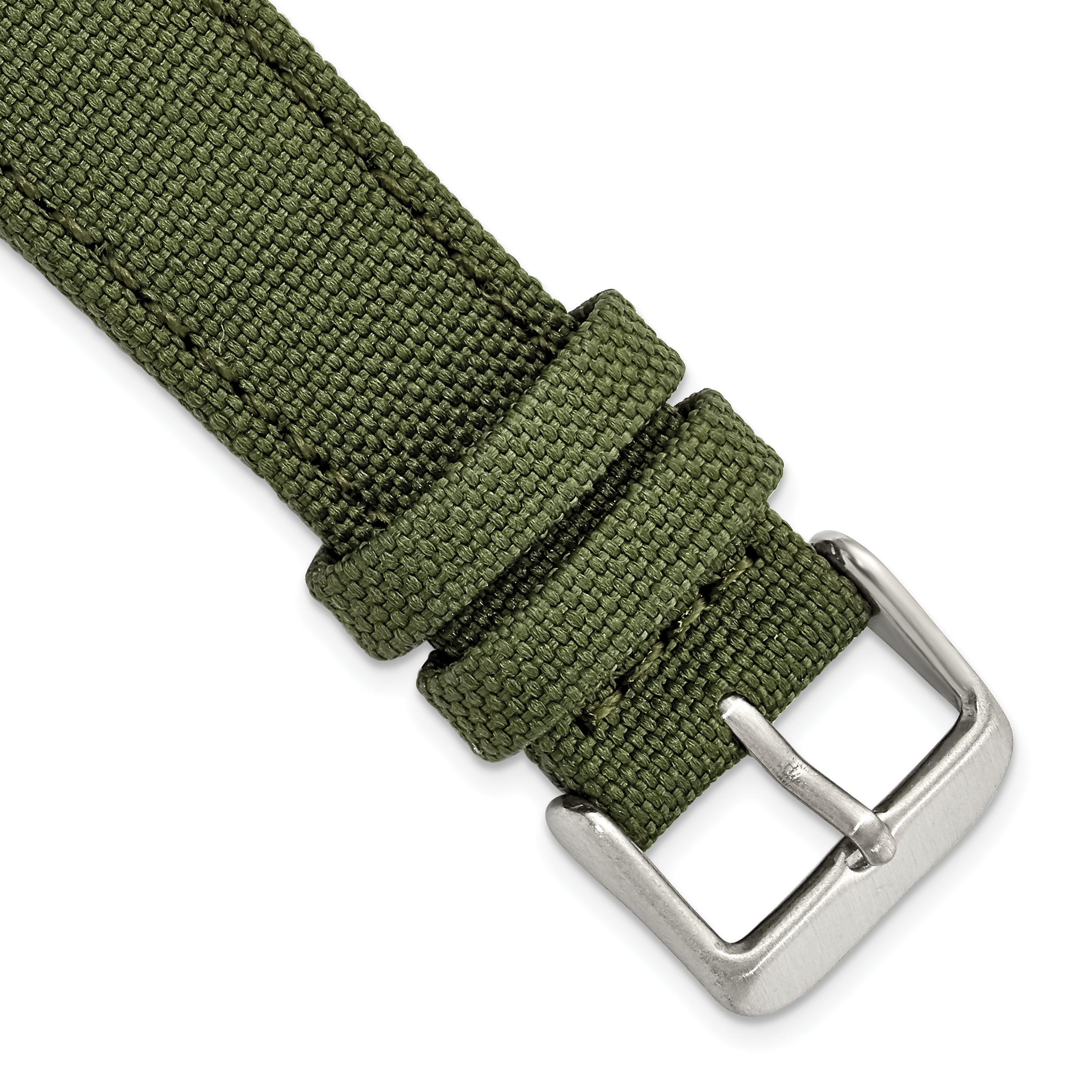 Olive Canvas Watch Band in Nylon with Stainless Steel Buckle, 22mm