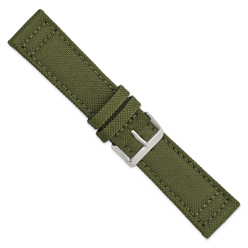 Olive Canvas Watch Band in Nylon with Stainless Steel Buckle, 22mm - Sophia Jewelers
