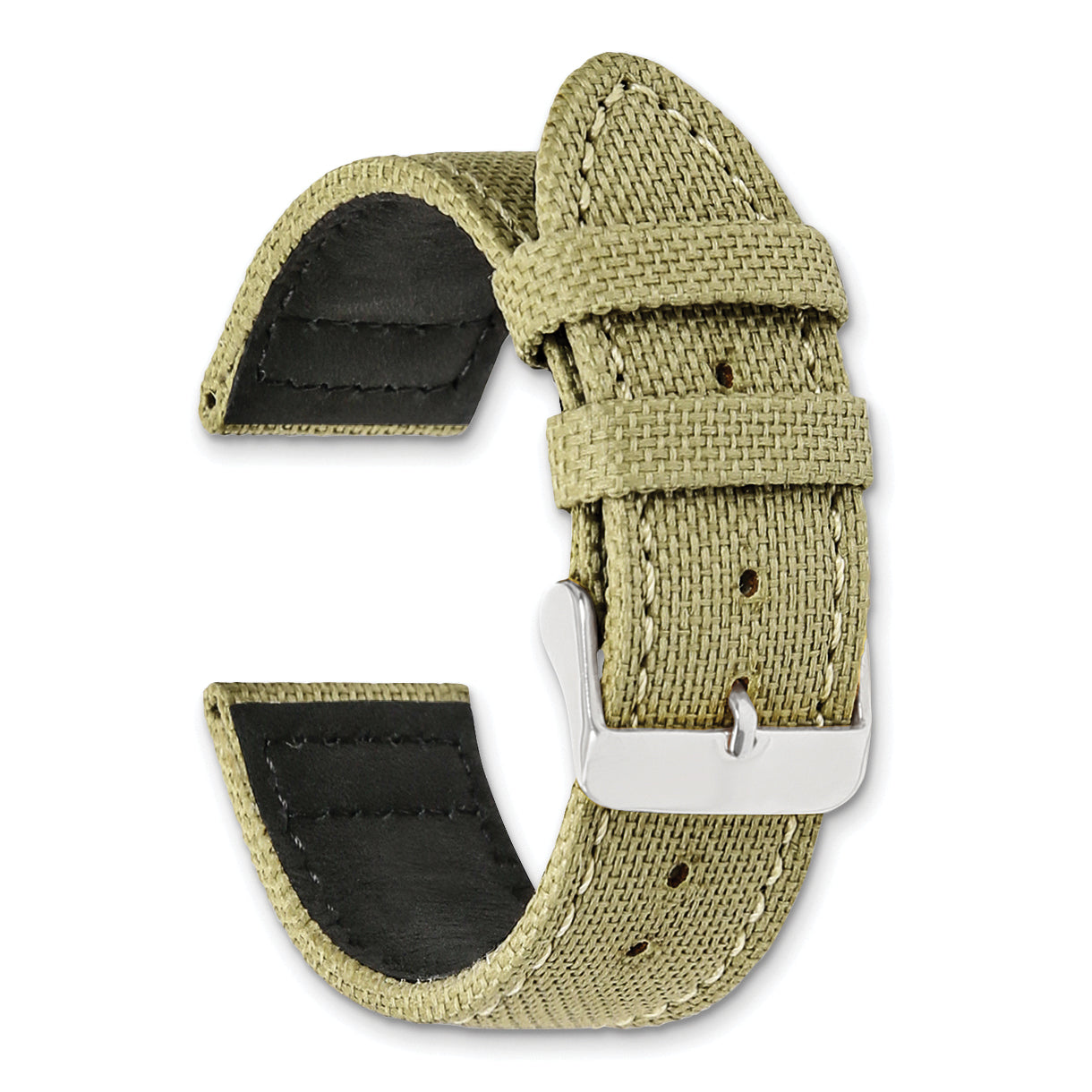 18mm Beige Nylon Canvas with Black Leather Lining and Brushed Stainless Steel Buckle 7.75 inch Watch Band