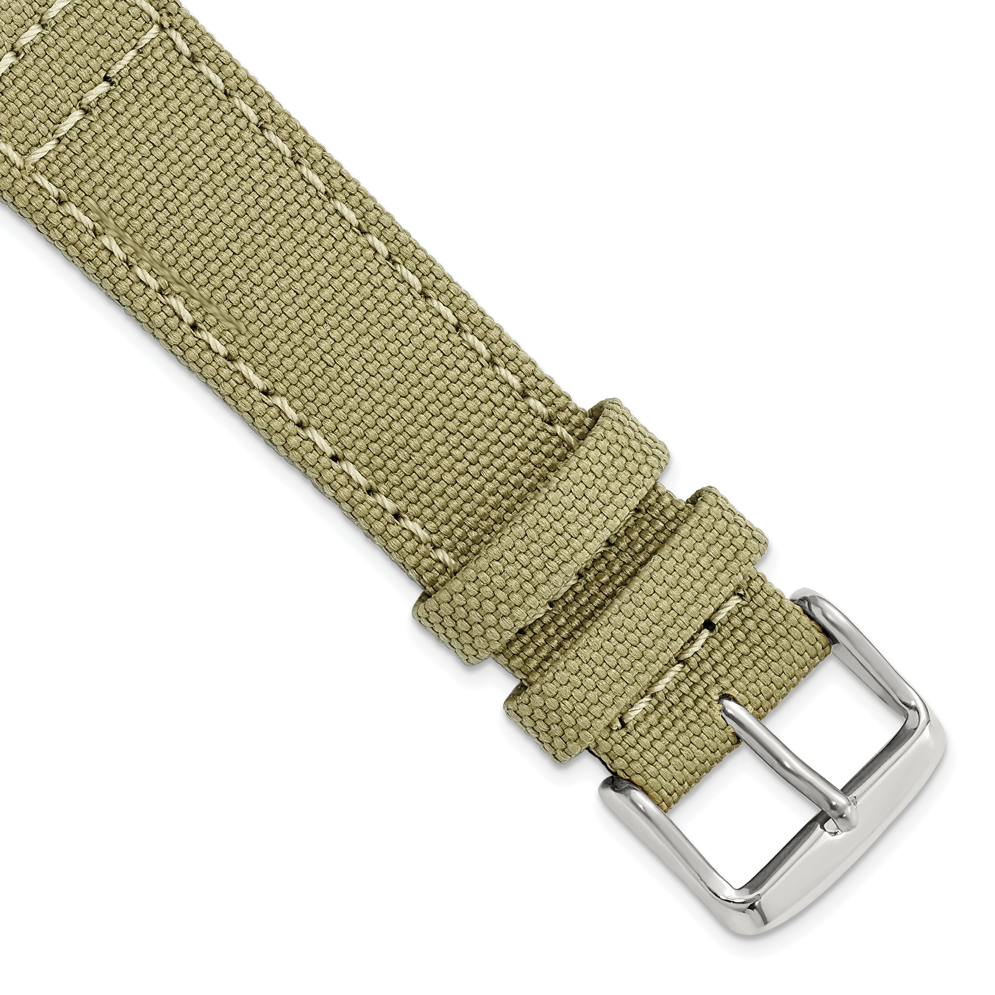 18mm Beige Nylon Canvas with Black Leather Lining and Brushed Stainless Steel Buckle 7.75 inch Watch Band