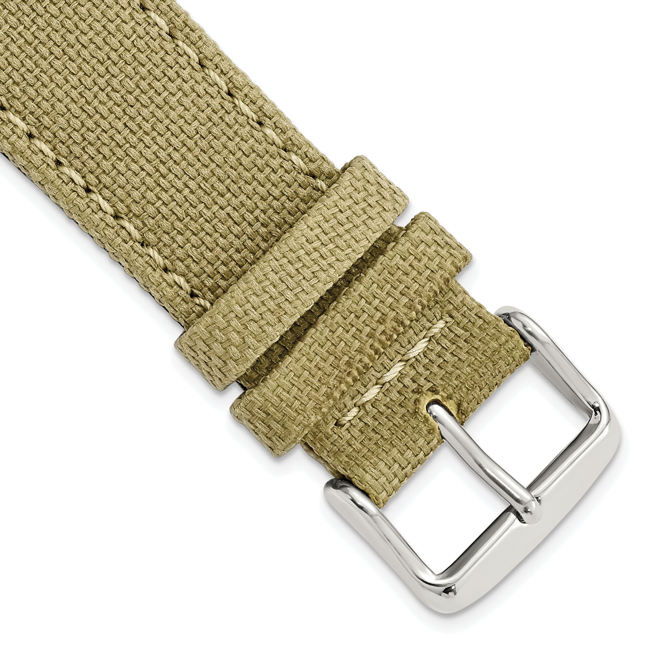 18mm Beige Nylon Canvas with Black Leather Lining and Brushed Stainless Steel Buckle 7.75 inch Watch Band