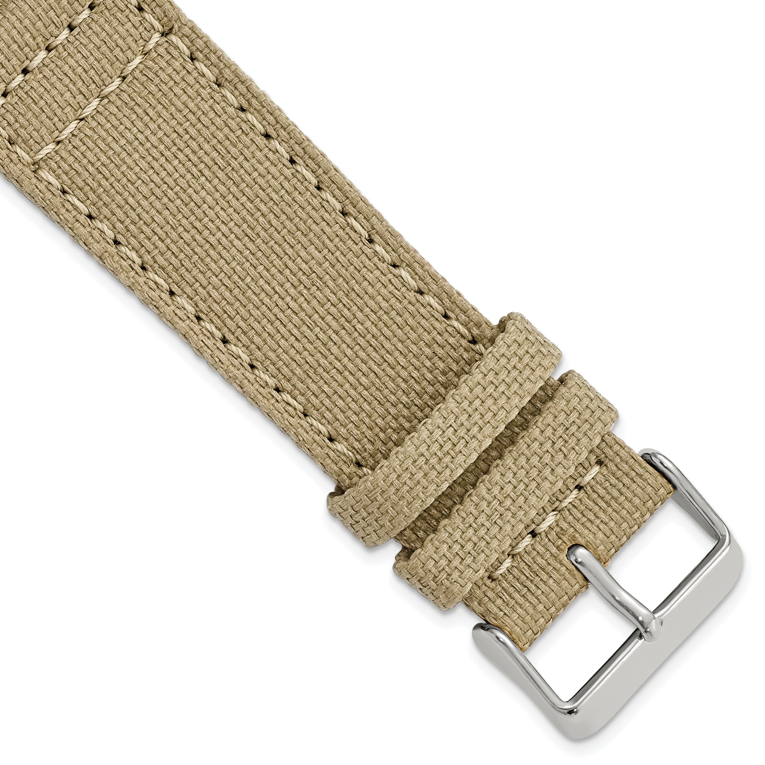 18mm Beige Nylon Canvas with Black Leather Lining and Brushed Stainless Steel Buckle 7.75 inch Watch Band