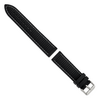22mm Black Ventilated Silicone with White Stitching and Silver-tone Buckle 8 inch Watch Band