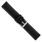 22mm Black Ventilated Silicone with White Stitching and Silver-tone Buckle 8 inch Watch Band