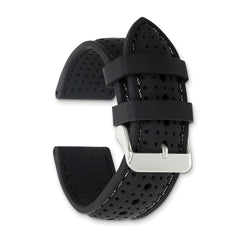 18mm Black Ventilated Silicone with Black Stitching and Silver-tone Buckle 8 inch Watch Band