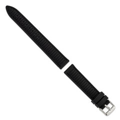 18mm Black Ventilated Silicone with Black Stitching and Silver-tone Buckle 8 inch Watch Band