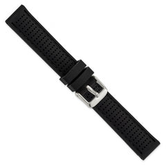 18mm Black Ventilated Silicone with Black Stitching and Silver-tone Buckle 8 inch Watch Band