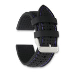 18mm Black Ventilated Silicone with Blue Stitching and Silver-tone Buckle 8 inch Watch Band