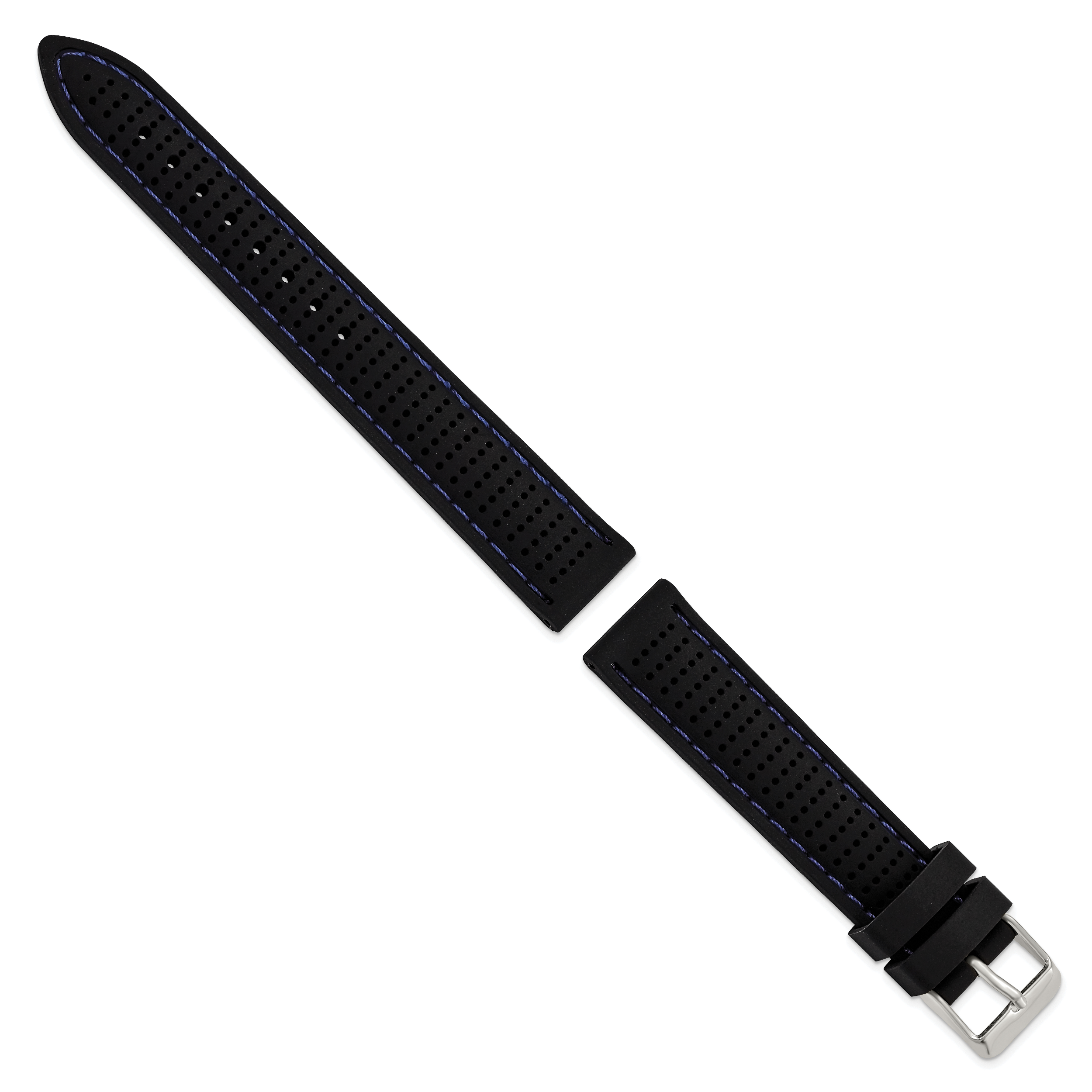 Ventilated Silicone Watch Band in Black with Blue Stitching, 20mm Secondary image