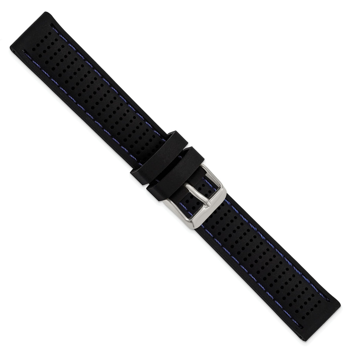 Ventilated Watch Band in Silicone Rubber with Blue Stitching Black - Sophia Jewelers