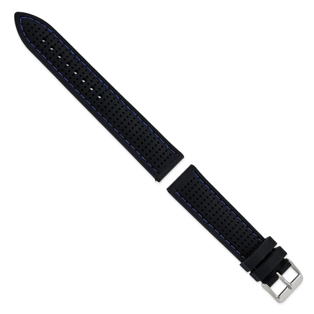 Ventilated Watch Band in Silicone Rubber with Blue Stitching Black - Sophia Jewelers