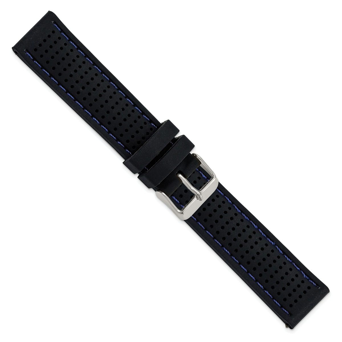 Ventilated Watch Band in Silicone Rubber with Blue Stitching Black - Sophia Jewelers